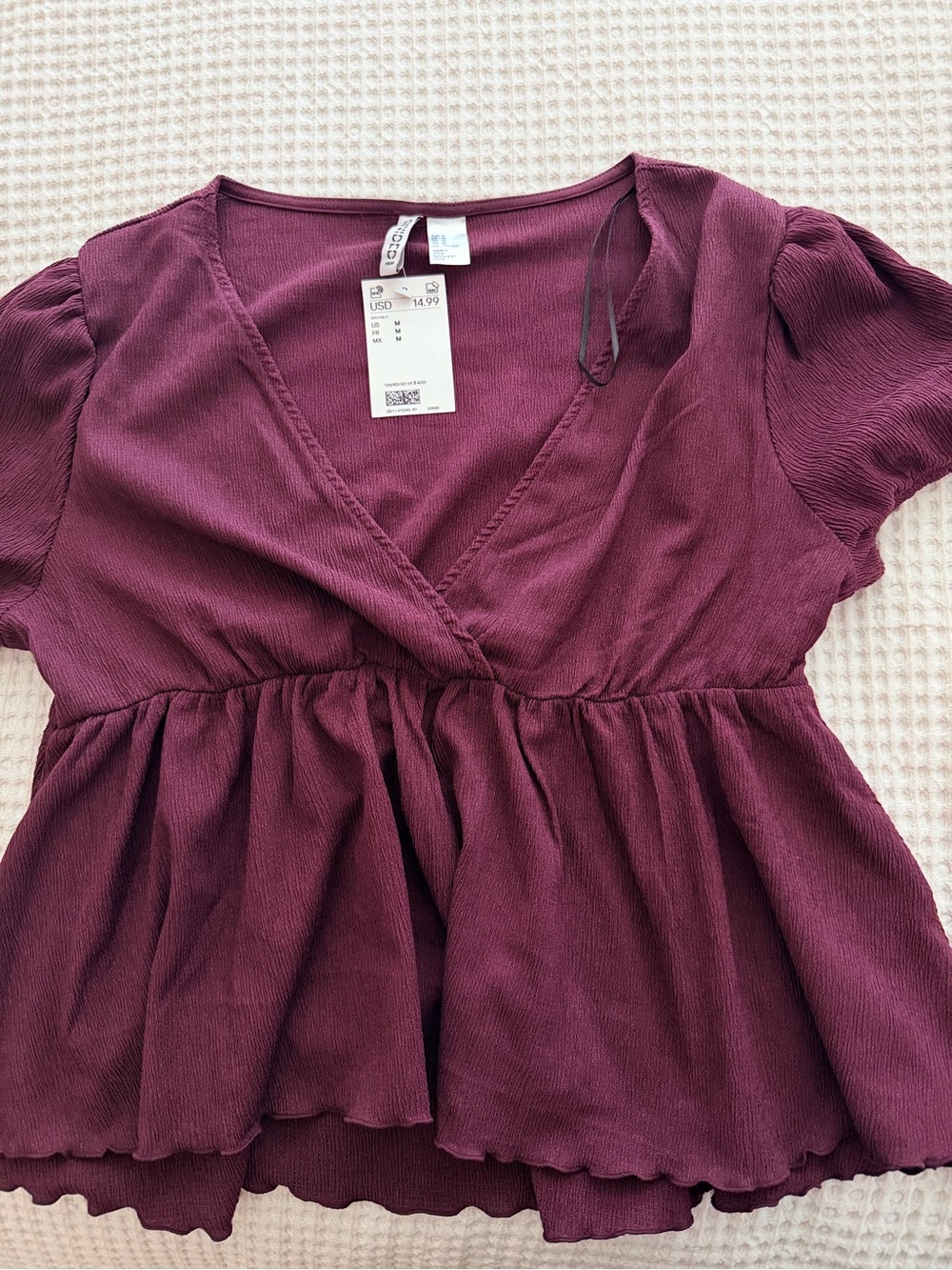 Women Burgundy Peplum V-Neck  - Brand: